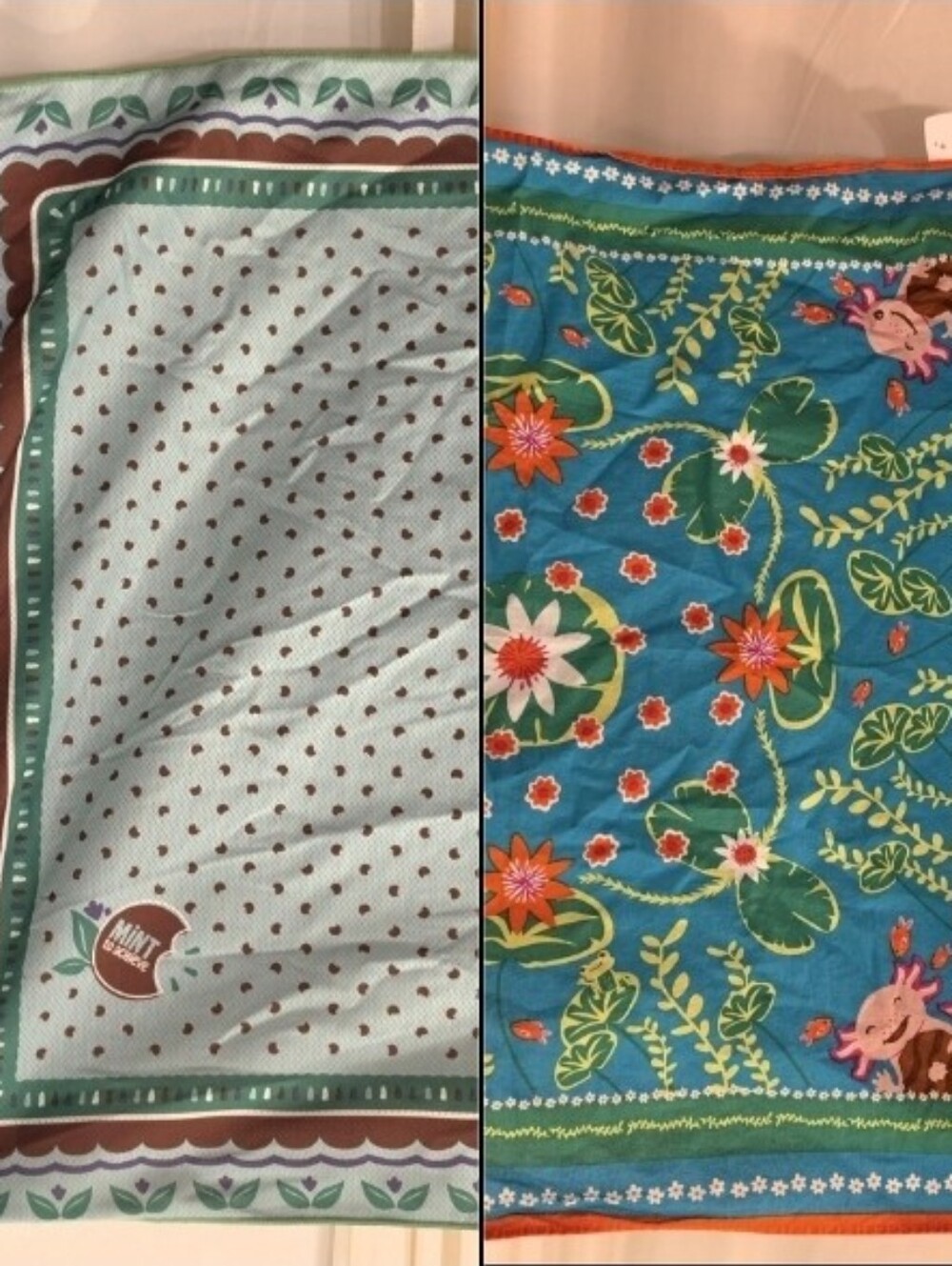 Girl Scout Cookie Program Reward Scarf Bandana Lot 2pc Mint To Be Folk Floral
